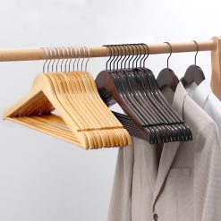 Gantungan Baju Kayu Premium Polos, Gantungan Kayu dengan Klip Anti Slip untuk Kemeja Celana Rok Jas