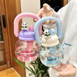 Botol Minum Lucu Estetik Kapasitas Besar dengan Sedotan Ganda Tali Selempang Panjang Praktis Cute Portable Water Bottle with Straw