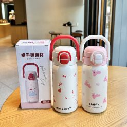 Botol Minum Termos Aesthetic Sedotan Karakter Lucu 500ml Stainless Steel 316 Sedotan Ganda Insulated Water Bottle