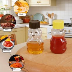 Botol PET Mini Lucu Bentuk Beruang untuk Minuman Susu Saus Madu Bumbu Kedap Udara Serbaguna