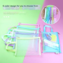 Tas Dokumen A5 Transparan Resleting – Mesh File Bag Waterproof Organizer Alat Tulis Buku Catatan Planner Pastel