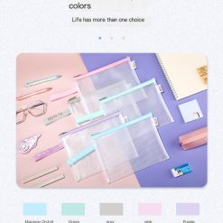 Pouch Jaring Transparan Warna Pastel Organizer Zipper Stylish untuk Alat Tulis dan Aksesoris
