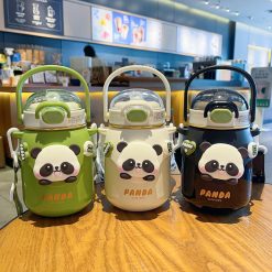 Botol Minum Anak Karakter Hewan Lucu Panda dan Capybara Gemoy Lucu Estetik Botol Air Minum Stainless Steel Dengan Pegangan Praktis Sedotan Nyaman Botol Minum Harian