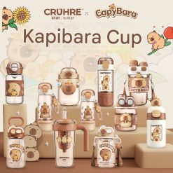 Botol Minum Kaca Estetik Karakter Hewan Imut Capybara Botol Air Minum Sehari Hari Dengan Sedotan dan Pegangan Nyaman