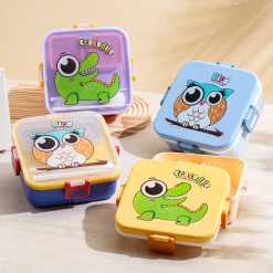 Kotak Bekal Makan Anak Karakter Kartun Lucu Lunch Box Sekat Food Grade dengan Sendok Garpu & Wadah Saus