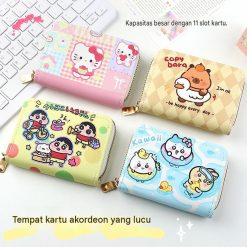 Dompet Kartu Portabel Kartun Lucu Asli Dompet Koin Korea Wanita Pendek Tas Ritsleting Slot Multiple