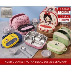 Kotak Bekal Makan 316 Stainless Steel bersekat Bento Lunch Box Lengkap dengan Tas dan Alat Makan