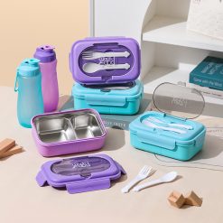 Kotak Makan Anti Bocor + Sendok Garpu - Tempat Bekal Bento Lunch Box 2 Sekat