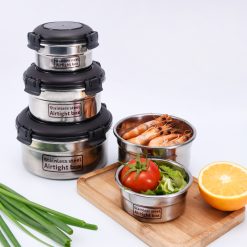 Kotak Bekal Makan Stainless Steel Bulat Lunch Box Food Grade dengan Tutup Kedap Udara