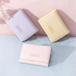 Dompet Keju Tempat Kartu Lucu Jepang Dompet Koin Wanita Pendek Tiga Kali Lipat Tekstur Bordir Segar