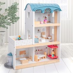 Mainan Rumah Boneka Kayu 3 Lantai Lengkap dengan Furniture Edukatif Anak Montessori