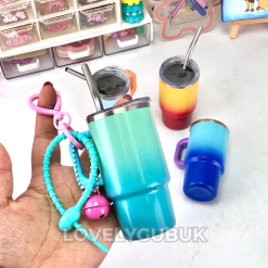 Mini Coffee Tumbler 120mL Ombre, Gantungan Gelas Mug Mini Cangkir Stainless 304 Steel Portable Gradasi Warna dengan Pegangan Praktis dan Sedotan