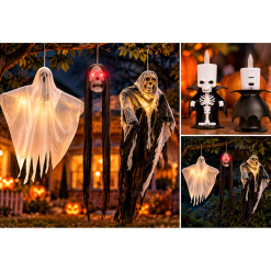 Aksesoris Halloween Aneka Jenis Kostum Dekorasi Pesta Horor LED Laba Laba Tengkorak Unik Anak Dewasa