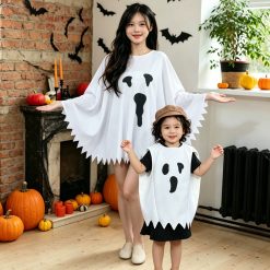Kostum Halloween Anak Dewasa Jubah Hantu Putih Lucu Cape Pesta Cosplay