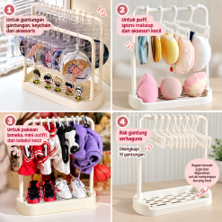 Rak Gantungan Mini Serbaguna + Hanger Organizer Aksesoris Boneka Baju Mini Keychain Makeup Hemat Tempat