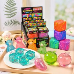 Mainan Squishy Es Batu dan Buah Slow Rising, Lembut Anti S,tres Bentuk Kubus Apel Hijau Mangga Glitter Sensory Toys