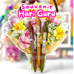 Hadiah Souvenir Hari Guru Pulpen Motif Batik Set Buket Bunga Pembatas Buku Stiker Tempat Kartu ID Teachers Day Gift Pen Bouquet Bookmark Sticker Card Holder