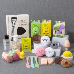 Aksesoris Makeup Set Spons Beauty Blender Puff Character Lucu Kuas Spatula Masker & Sabun Pembersih Brush