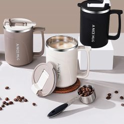 Gelas Mug Filter Daun Teh Kopi 2 in 1Stainless Steel 304 dengan Tutup, Tumbler Stainless Steel 304 Bertutup